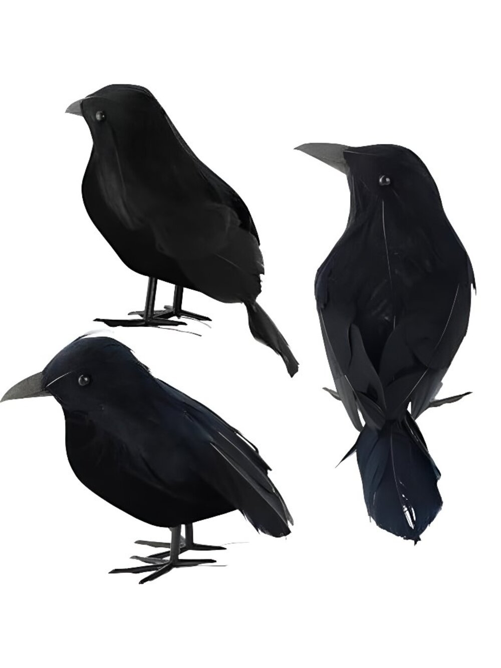 3 Pcs Black Feathered Crows Realistic Halloween Decorations Indoor Outdoor